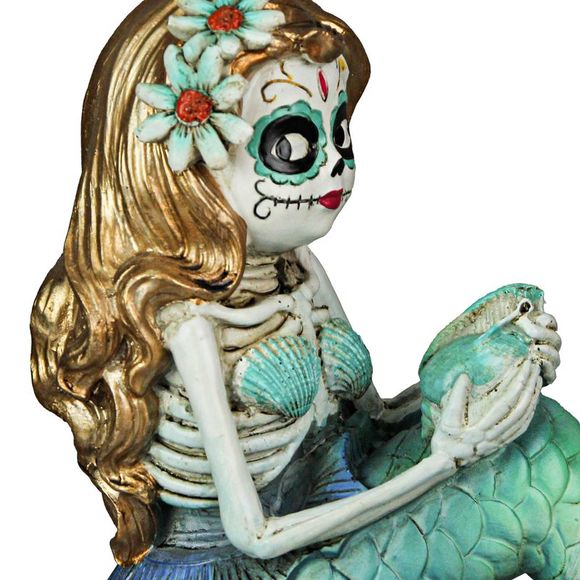Day of the Dead Sugar Skull Skeleton Mermaid Statue 7 Inches High - Picture 7 of 10